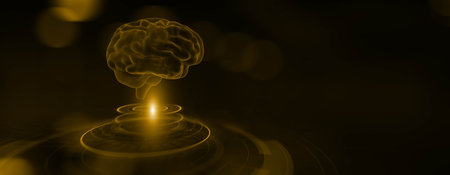 AI Brain and Neural Network Visualization on a Wide Banner, Business and Technology Concept. 3d...