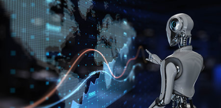 AI-Driven Global Economic Analysis with Advanced Visualization. 3d render.