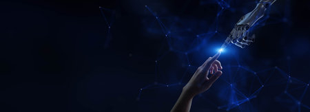 Human and AI Collaboration Depicted in a Digital Network Environment.