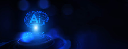 AI Brain Visualization and Machine Learning for Digital Transformation, Business and Technology Concept. 3d render.の写真素材