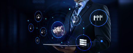 Cyber security access control data protection personal information privacy concept. Businessman...
