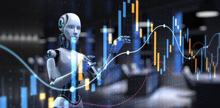 Artificial Intelligence and Data Analysis for Advanced Market Trends. 3d render.