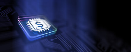 FinTech Financial Technology Advancing Digital Finance Solutions Illustrated on a Processor,...