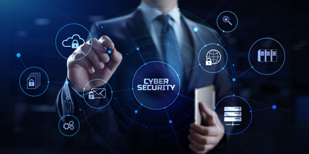 Cyber security access control data protection personal information privacy concept. Businessman...