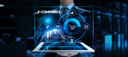 E-commerce online shopping business technology concept on screen.の写真素材