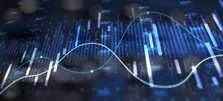 Digital Data Trends and Financial Analytics Illustrated with Dynamic Charts.