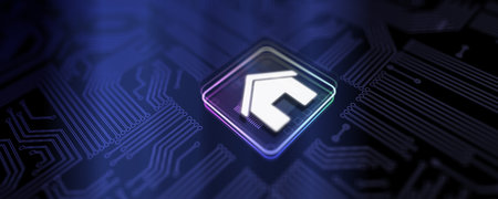 Smart Home Enhancing Living Spaces with Connected Technology Illustrated on a Processor, Business and Technology Concept.の写真素材