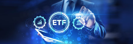 ETF Investment and Financial Growth Technology Concept with Interactive Gears.