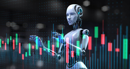 AI Integration in Financial Market Analysis and Real-Time Data Visualization. 3d render.の写真素材