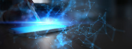 Advanced Machine Learning Neural Network Visualization with Stylus Interaction on Digital Device.