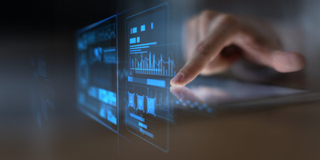 Interactive Digital Dashboard with Data Visualization Template for Business and Technology.