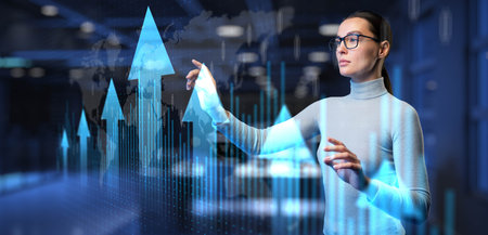 Global Economic Growth and Market Trends Highlighted with Digital Arrows.の写真素材