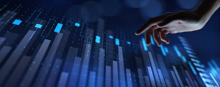 Human Interaction with Advanced Digital Financial Market Analysis and Data Visualization.の写真素材
