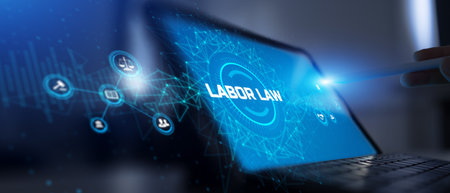 Labor Law and Employment Rights Visualization on a Digital Mobile Interface.の写真素材