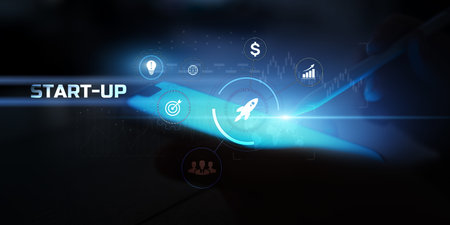 Start-Up Launch and Business Growth Visualization on Touchscreen Interface.
