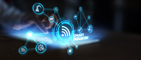 Smart Industry Digital Transformation and Connected Manufacturing Wide Banner Concept.の写真素材