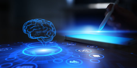 Artificial Intelligence Brain Visualization Emerging from Digital Tablet Interface.の写真素材