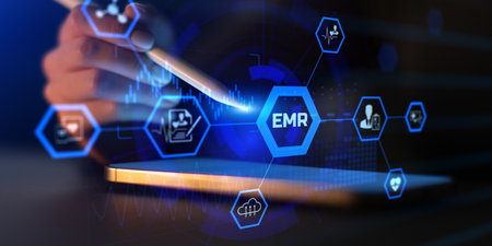 EMR Electronic Medical Records System and Digital Healthcare Data Management Illustrated as Modern Technology Concept.の写真素材