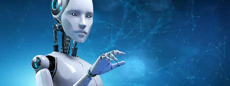Artificial Intelligence Humanoid Robot Representing Advanced Cybernetic Technology 3d render.