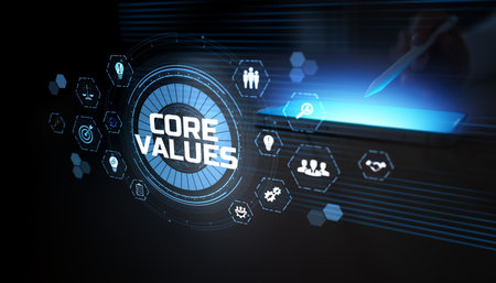 Core Values and Ethical Principles Illustrated on a Digital Interface.の写真素材