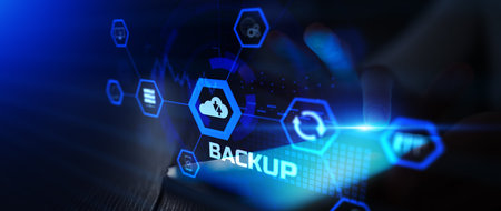 Cloud-Based Data Backup Process Illustrated on a Futuristic Interface.