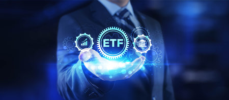 ETF Investment and Financial Growth Technology Concept with Interactive Gears.の写真素材