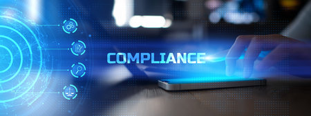 Corporate Compliance and Regulatory Management Illustrated on a Virtual Interface.