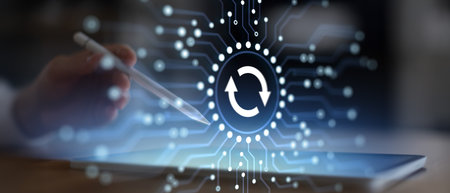 System Updates and Data Synchronization in Digital Infrastructure.の写真素材