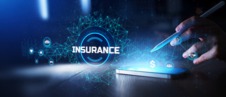 Insurance Services and Financial Risk Protection Illustrated on Mobile Interface.の写真素材