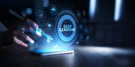 Deep Learning and Artificial Intelligence Innovation Shown in Futuristic Digital Interface.の写真素材