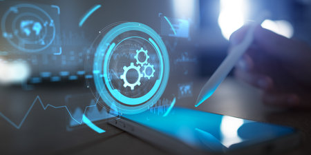 Mobile Process Automation and RPA System Optimization Tools Projected on Virtual Screen.