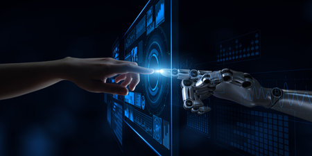 Human and Robotic Hand Collaboration on Digital Data Interface.