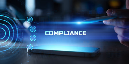 Corporate Compliance and Regulatory Management Illustrated on a Virtual Interface.