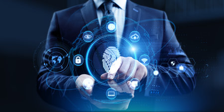 Biometric Security Access and Digital Identity Interface on Virtual Screen.