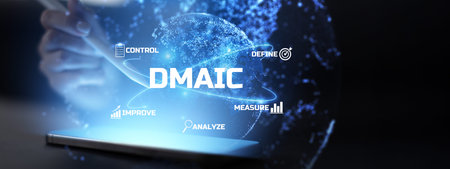 DMAIC Process and Six Sigma Quality Improvement Illustrated on a Digital Interface.