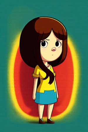 Girl with long hair in front of a red sun. Vector illustration.の写真素材