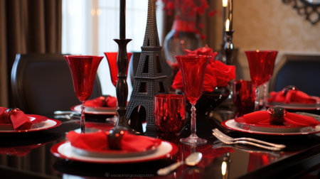 Eiffel tower on the table in a luxury Parisian restaurantの素材