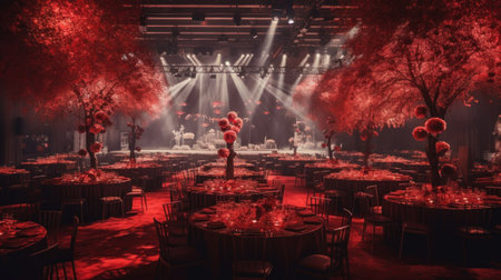 3D render of a night club with a lot of red flowersの素材