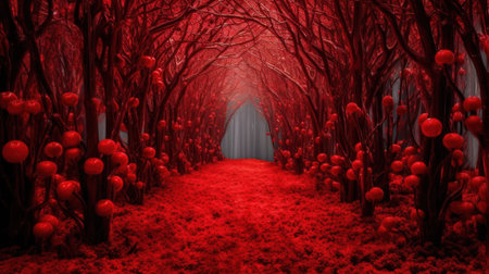 Mystical red tunnel with red blood cells. 3D renderingの素材