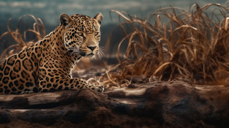 Leopard lying on a log in the savannah - 3d renderの素材