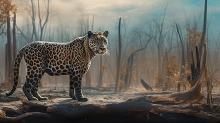 Leopard in the wild, 3d rendering. Computer digital drawing.の素材