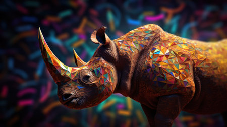 Rhinoceros with colorful abstract background. 3d illustration.の素材