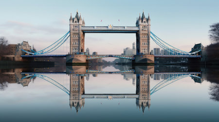 Tower Bridge in London, UK. Reflection in water.の素材
