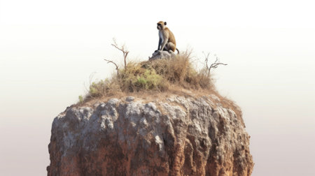 Monkey sitting on a rock in the middle of the desert.の素材