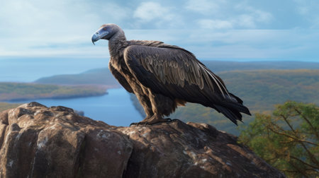 Griffon Vulture (Gyps fulvus) perched on a rockの素材
