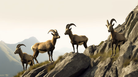 Barbary sheep on the rocks in the mountains. 3d renderの素材