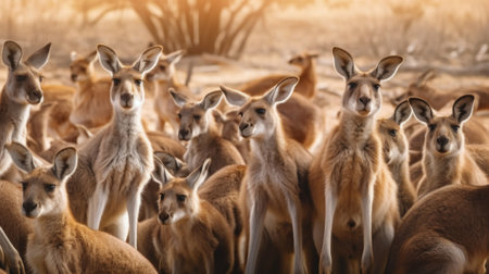 Kangaroos in the wild. Kangaroo family in Australiaの素材