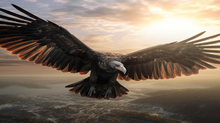 Griffon vulture flying in the sky. 3d renderの素材