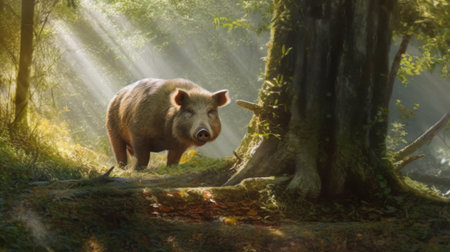 Wild boar in the forest. Wildlife scene from wild nature.の素材