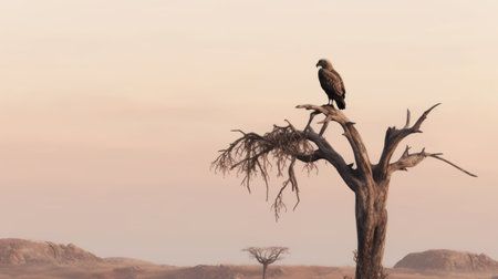 African Eagle (Haliaeetus leucocephalus) perched on a dead tree, Namibiaの素材